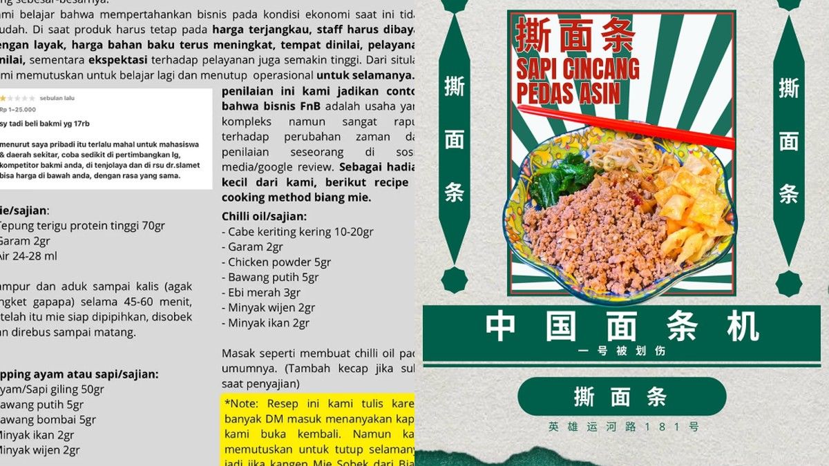 Toko Biang Mie Tutup Permanen dan Bagikan Resep Rahasia di Instagram
