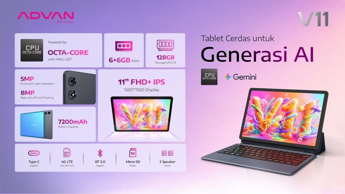 Advan Luncurkan Tablet V11 dengan AI untuk Pelajar Indonesia