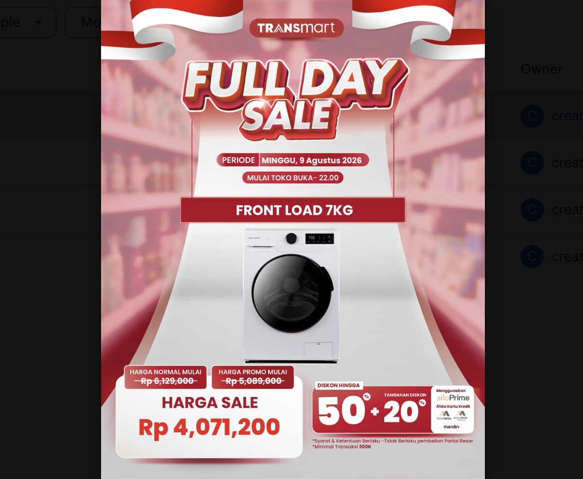 Transmart Gelar Full Day Sale dengan Diskon Mesin Cuci Front Load 7KG