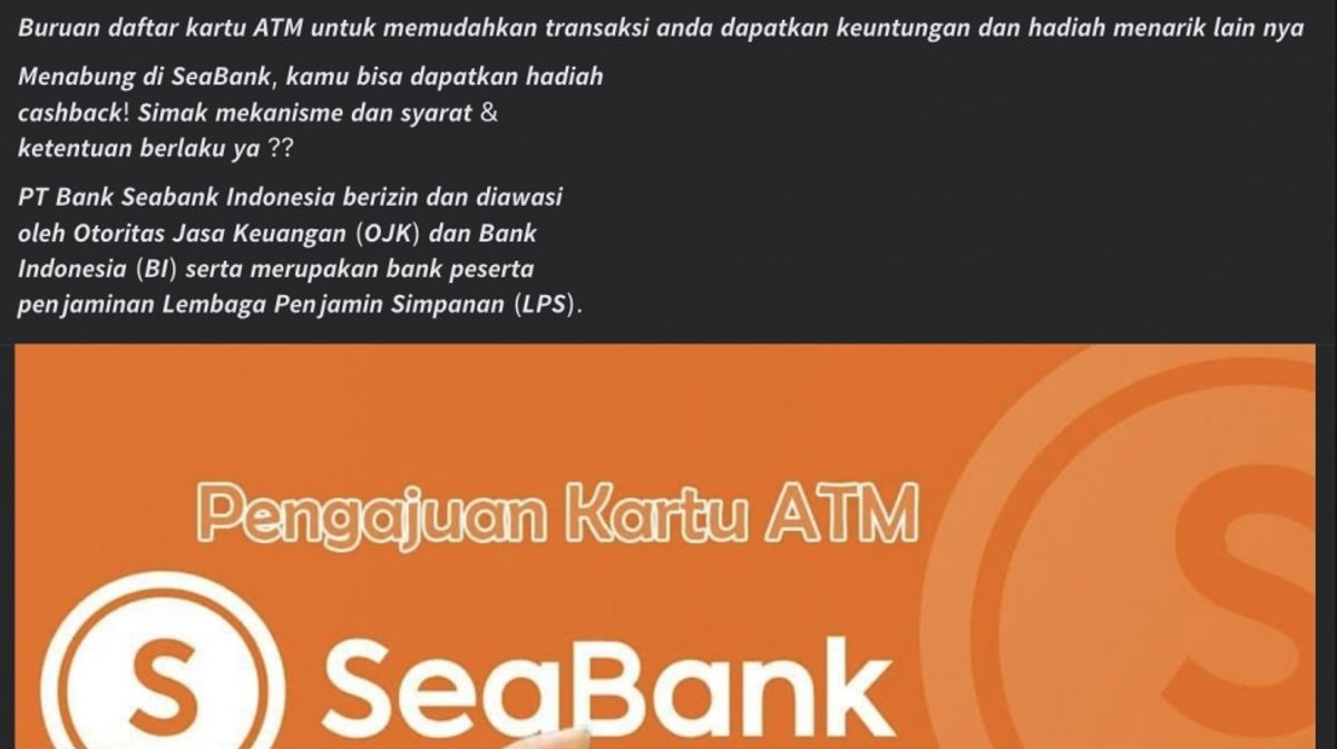 SeaBank Bantah Klaim Kartu Debit Fisik Berhadiah Cashback