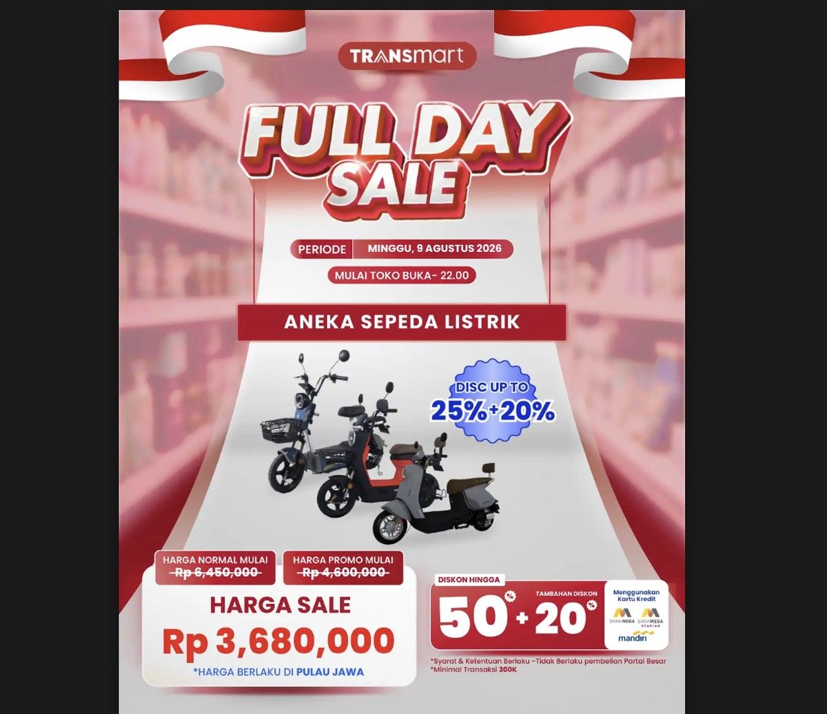 Transmart Gelar Promo Diskon Besar Sepeda Listrik 9 Agustus 2026